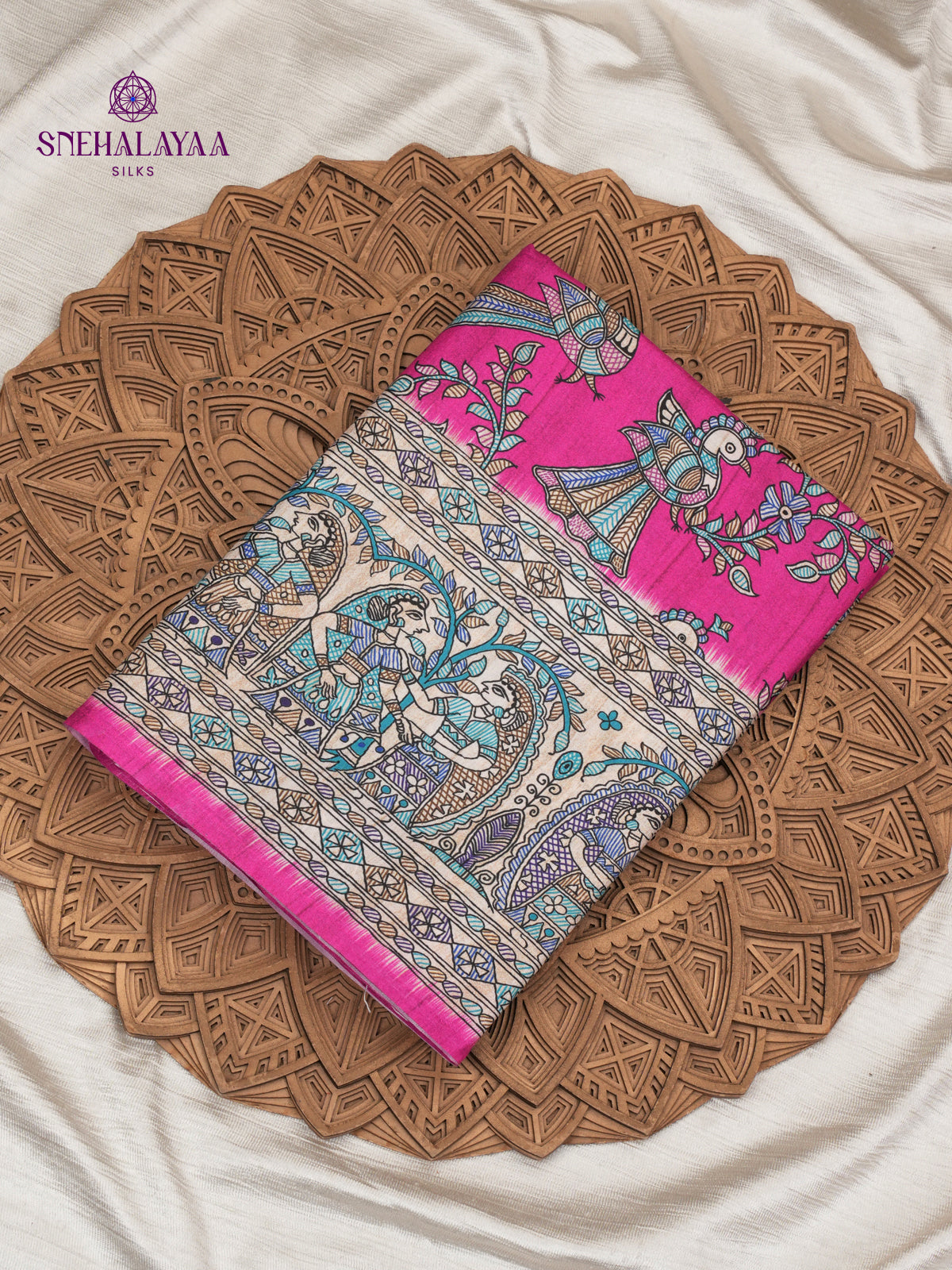 Pink Madhubani Printed Saree