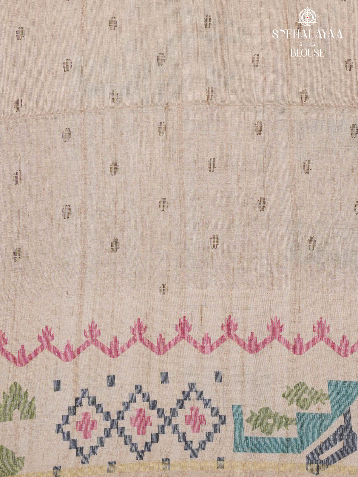 Pastel Green Printed Tussar Saree