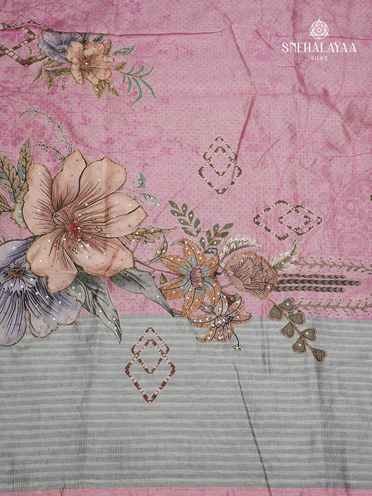 Lotus Pink Crush Embroidery Saree