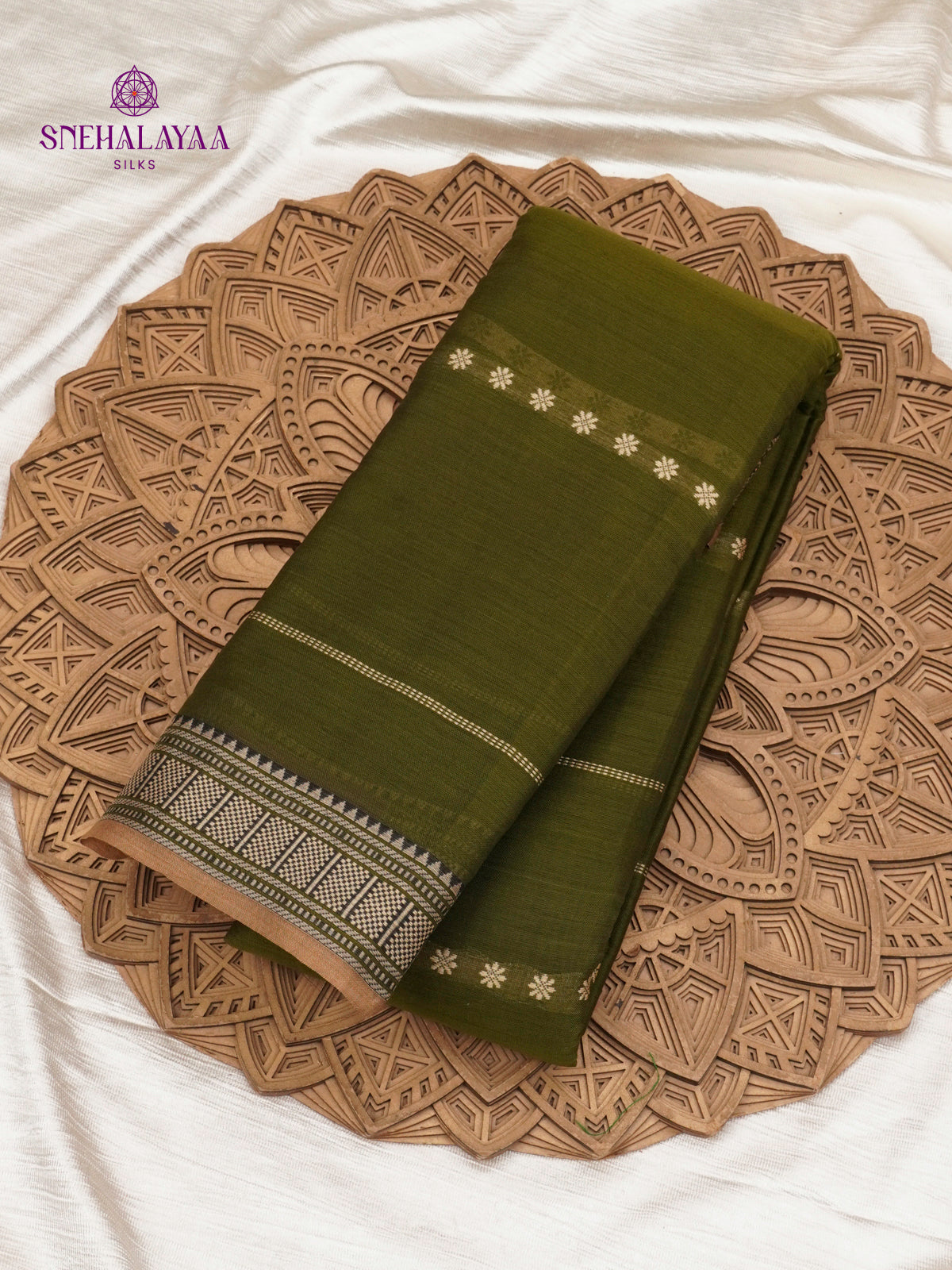 Olive Green Narayanpet Cotton Saree
