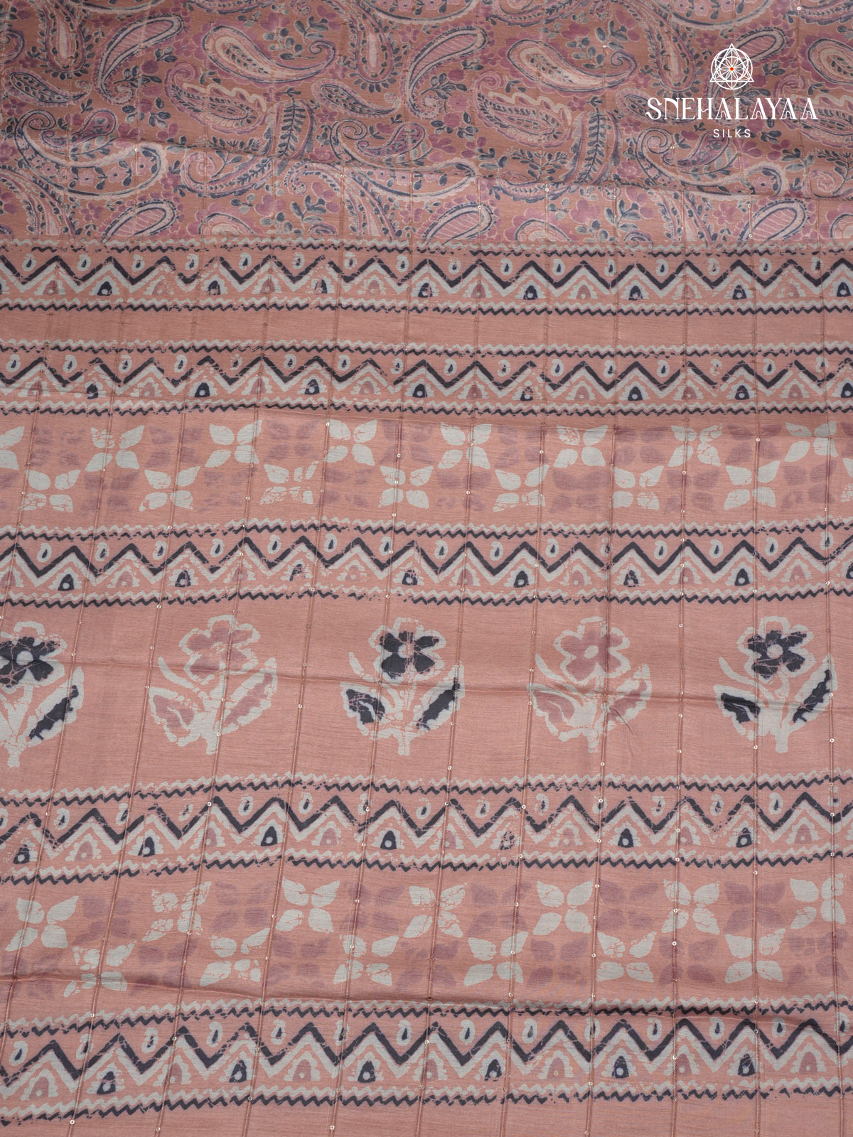 Pink Floral Printed Tussar Saree