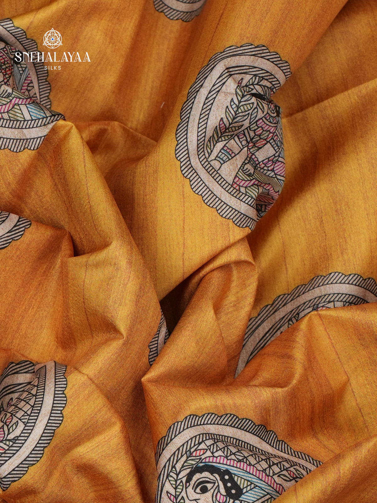 Yellow Madhubani Printed Saree