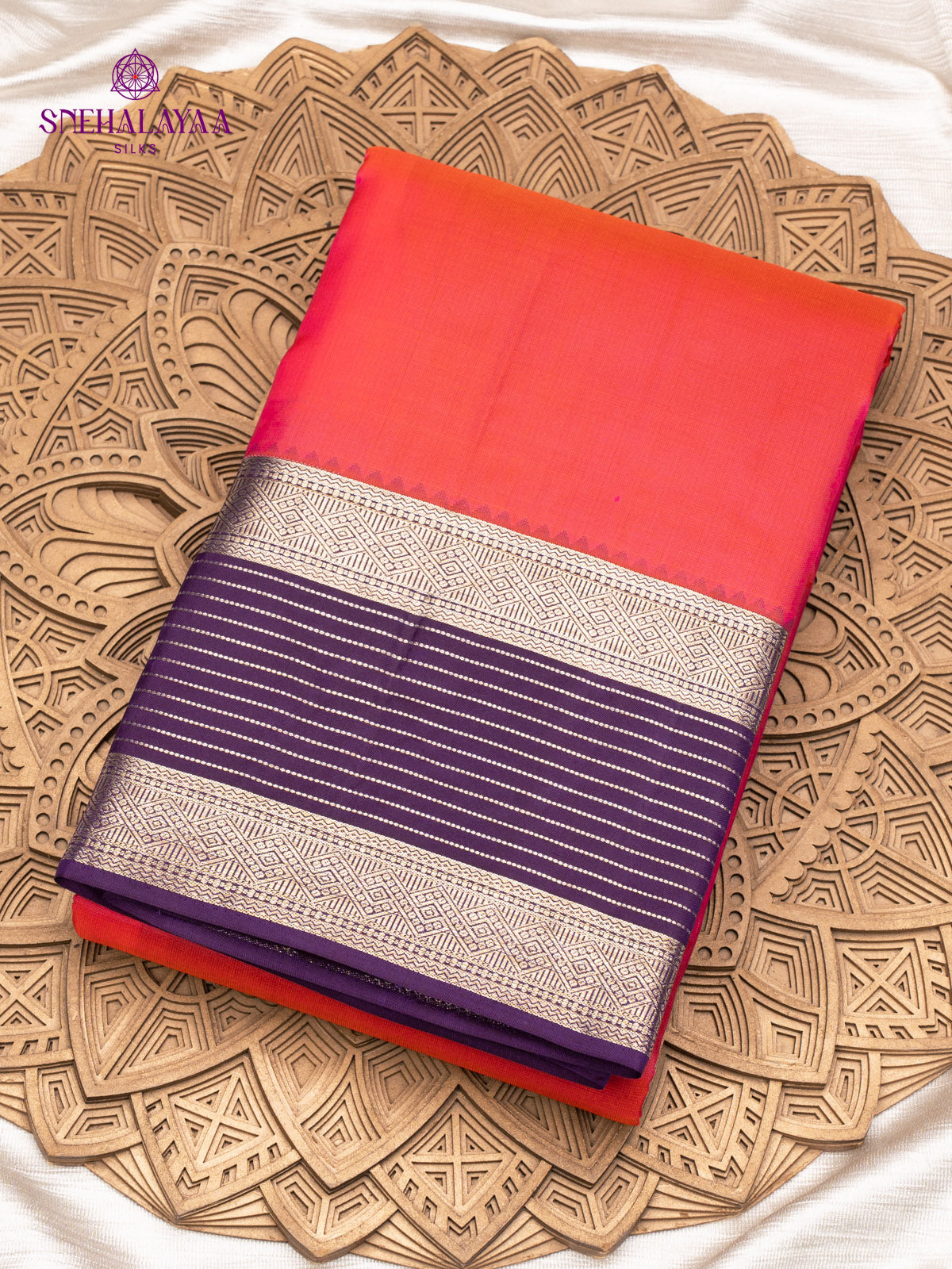 Coral Orange Kanjivaram Silk Saree