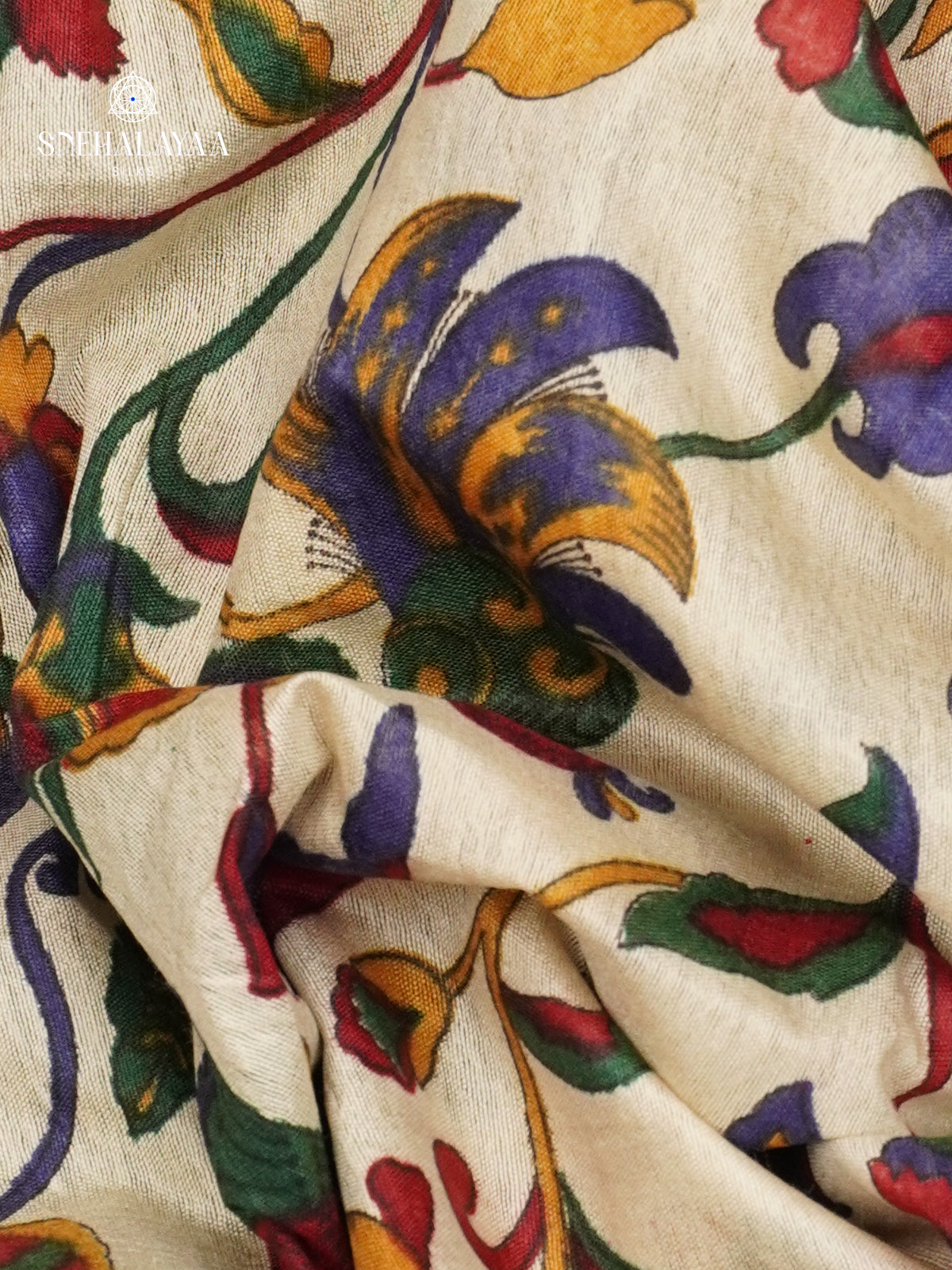 Beige With Green Border Bamboo Silk Saree