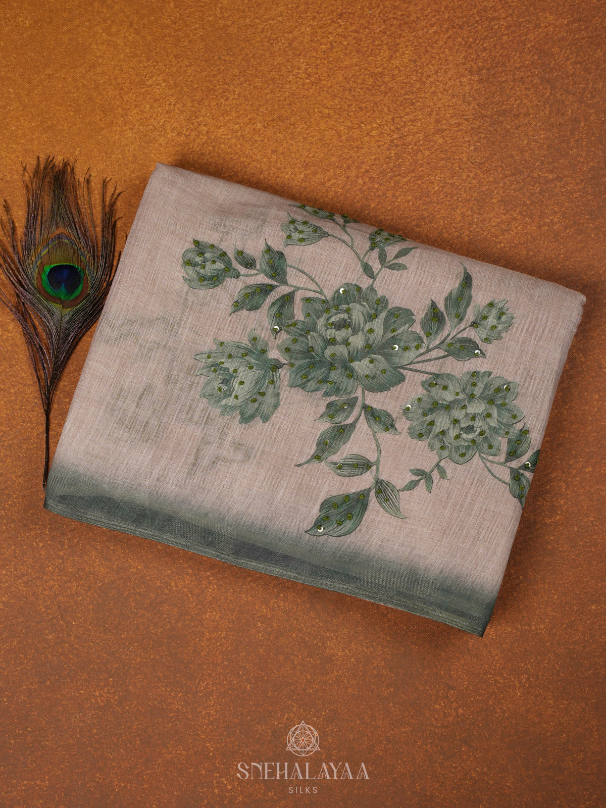 Off White Linen Embroidery Saree