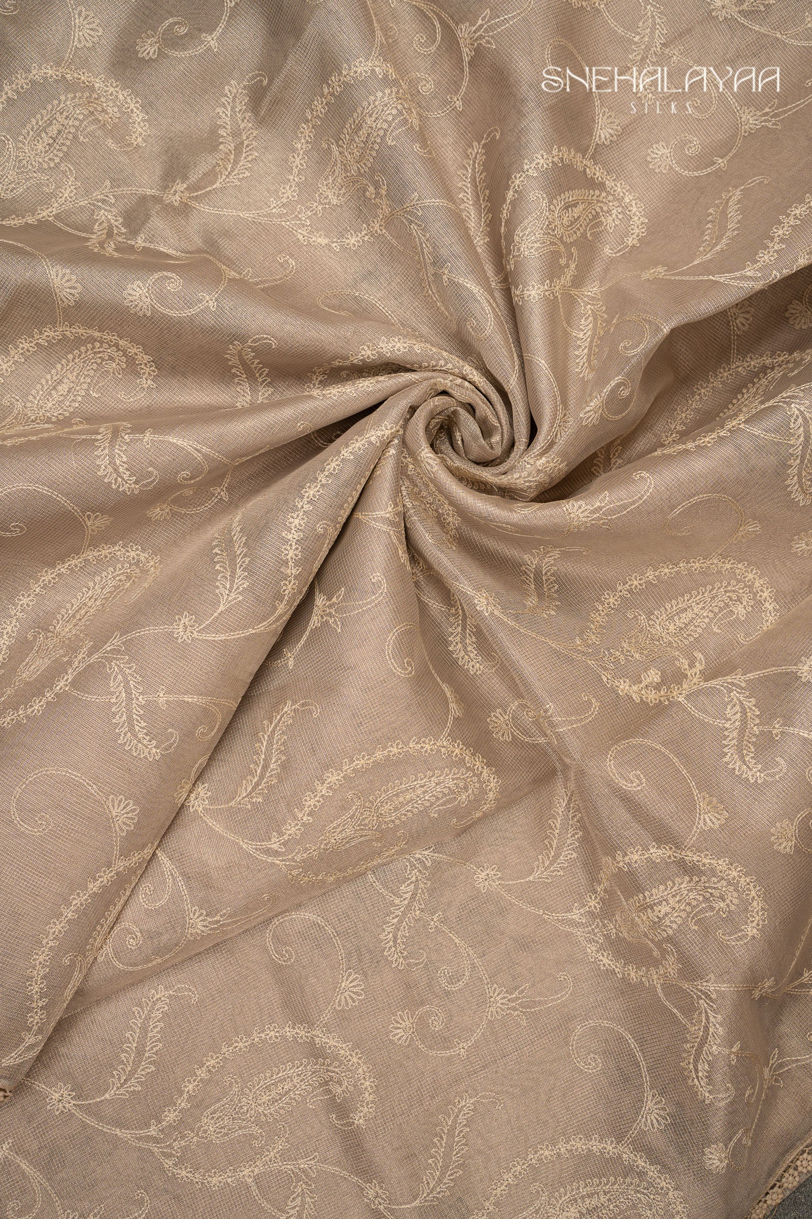 Beige Tissue Kota Embroidery Saree