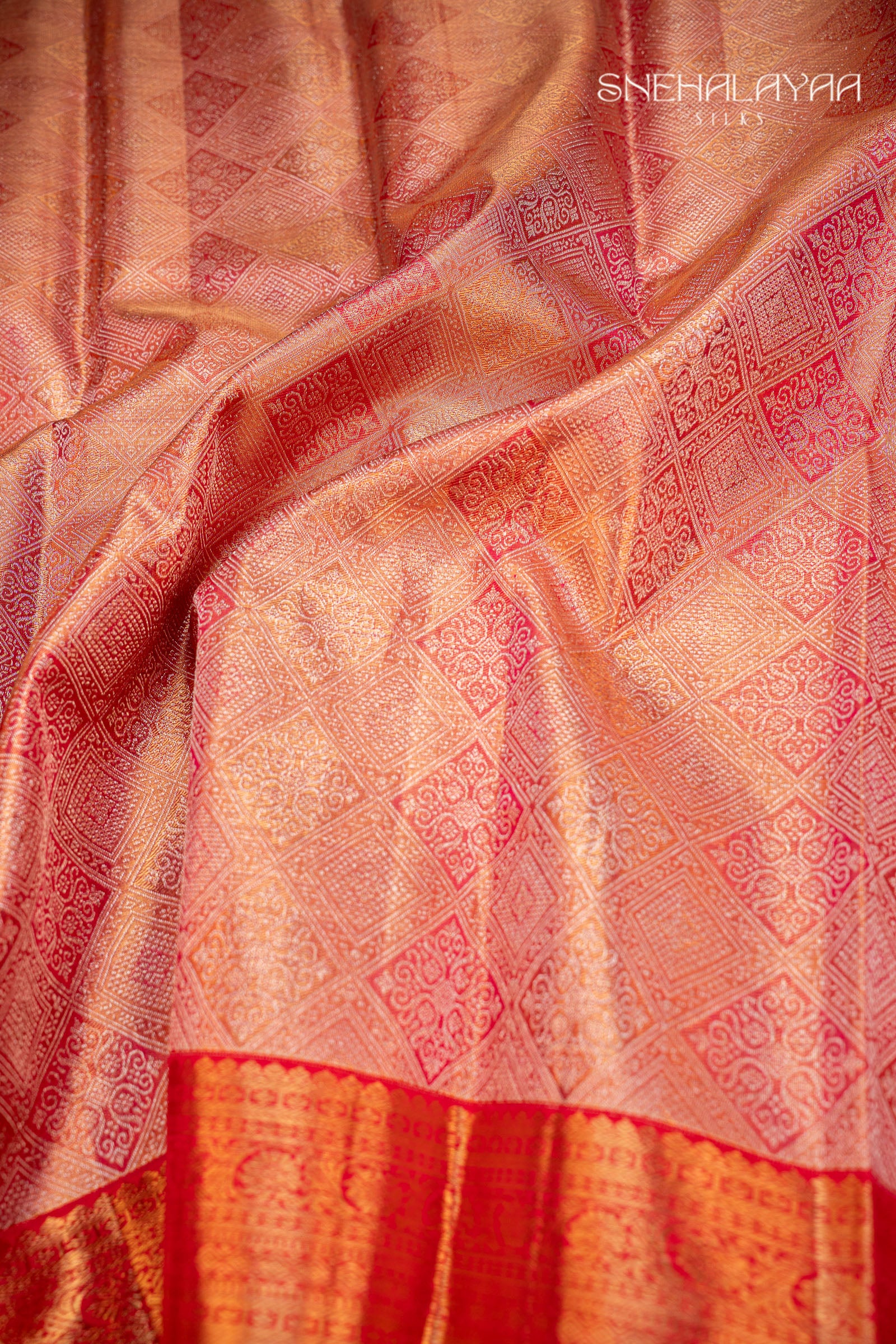 Peach Pink Kancheevaram Tissue Silk Saree
