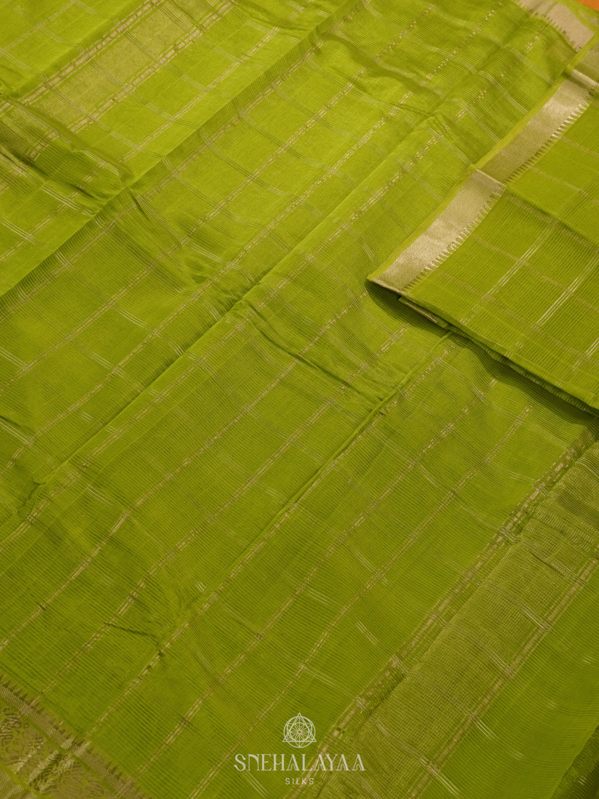 Lime Green Mangalagiri Silk Cotton Saree