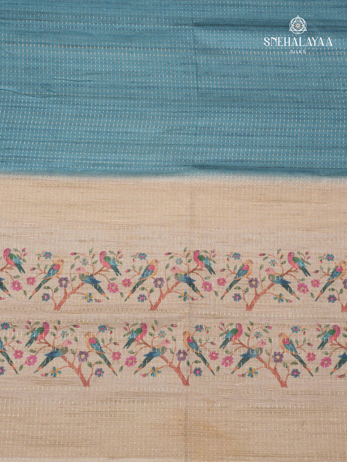 Teal Green Printed Tussar Saree