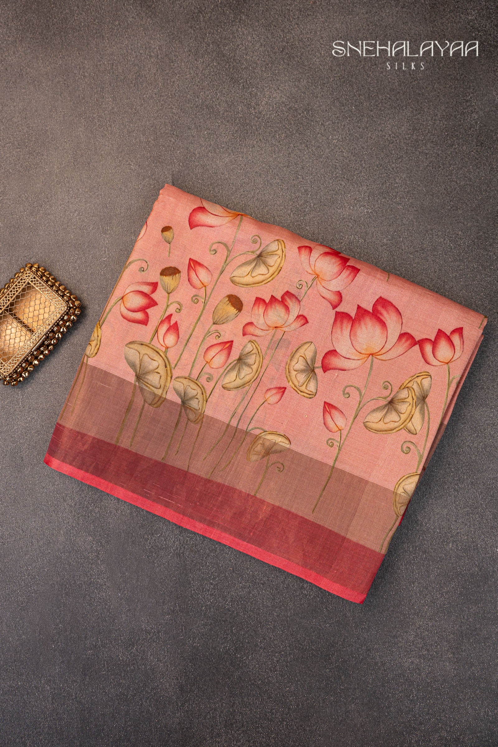 Peach Pink Tussar Saree