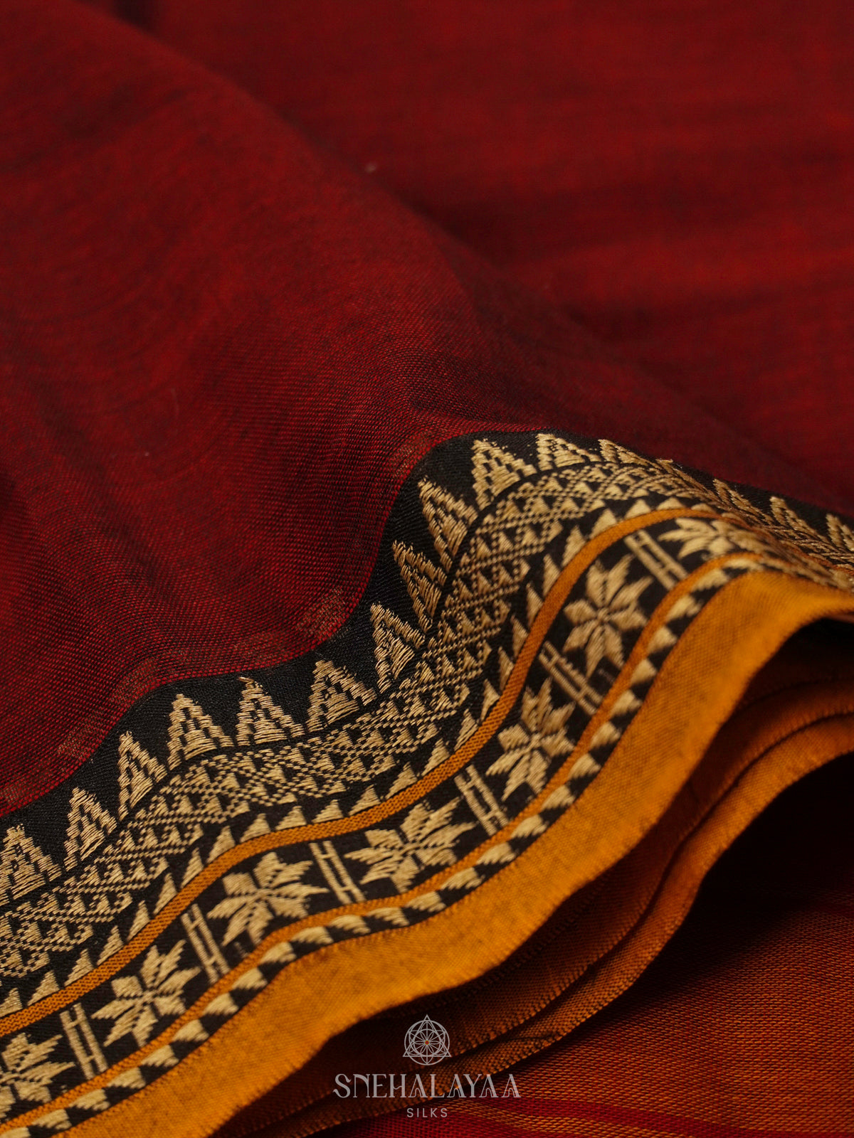 Maroon Narayanpet Cotton Saree without Blouse