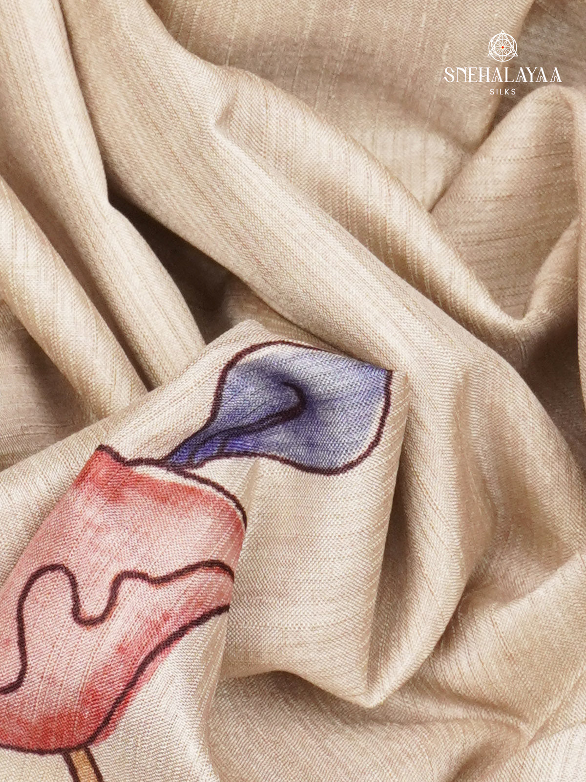 Beige With Red Border Tussar Saree