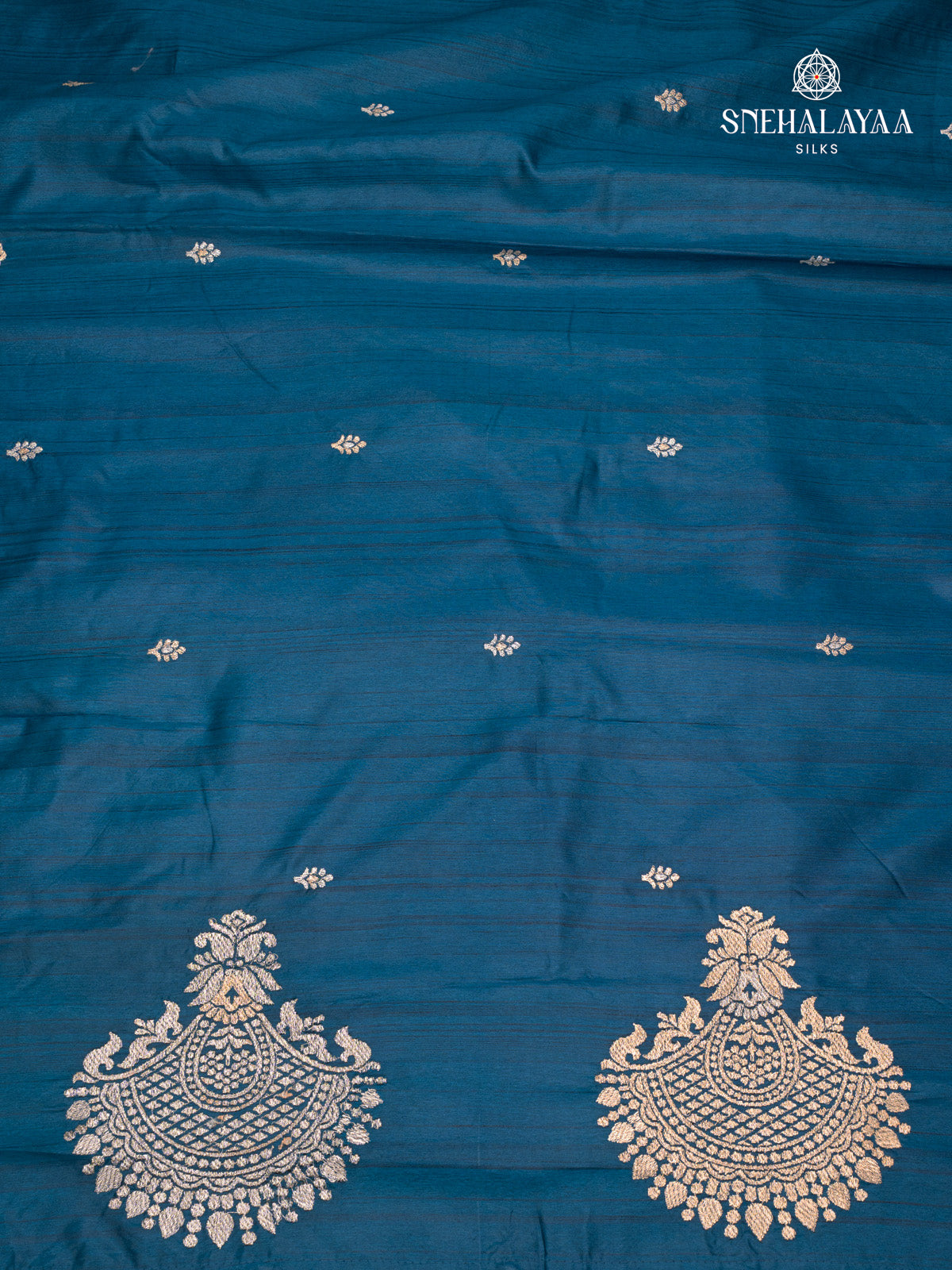 Teal Blue Raw Silk Embroidery Saree