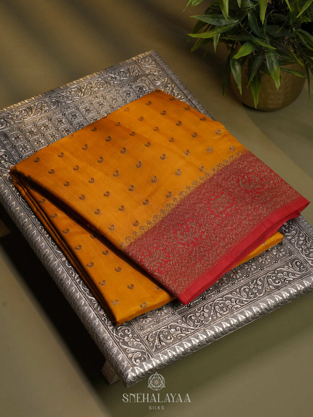 Mustard Banaras Raw Silk Saree