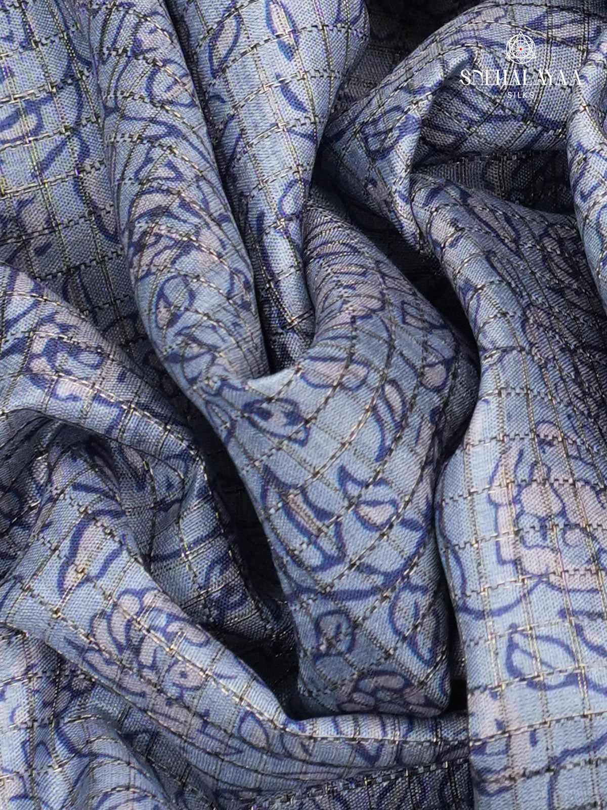 Sky Blue Floral Printed Tussar Saree