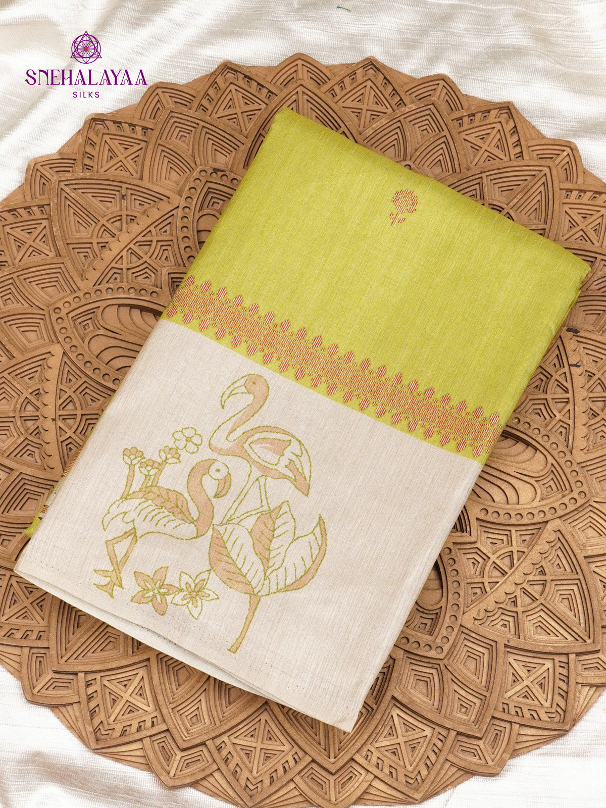 Lime Green Tussar Saree