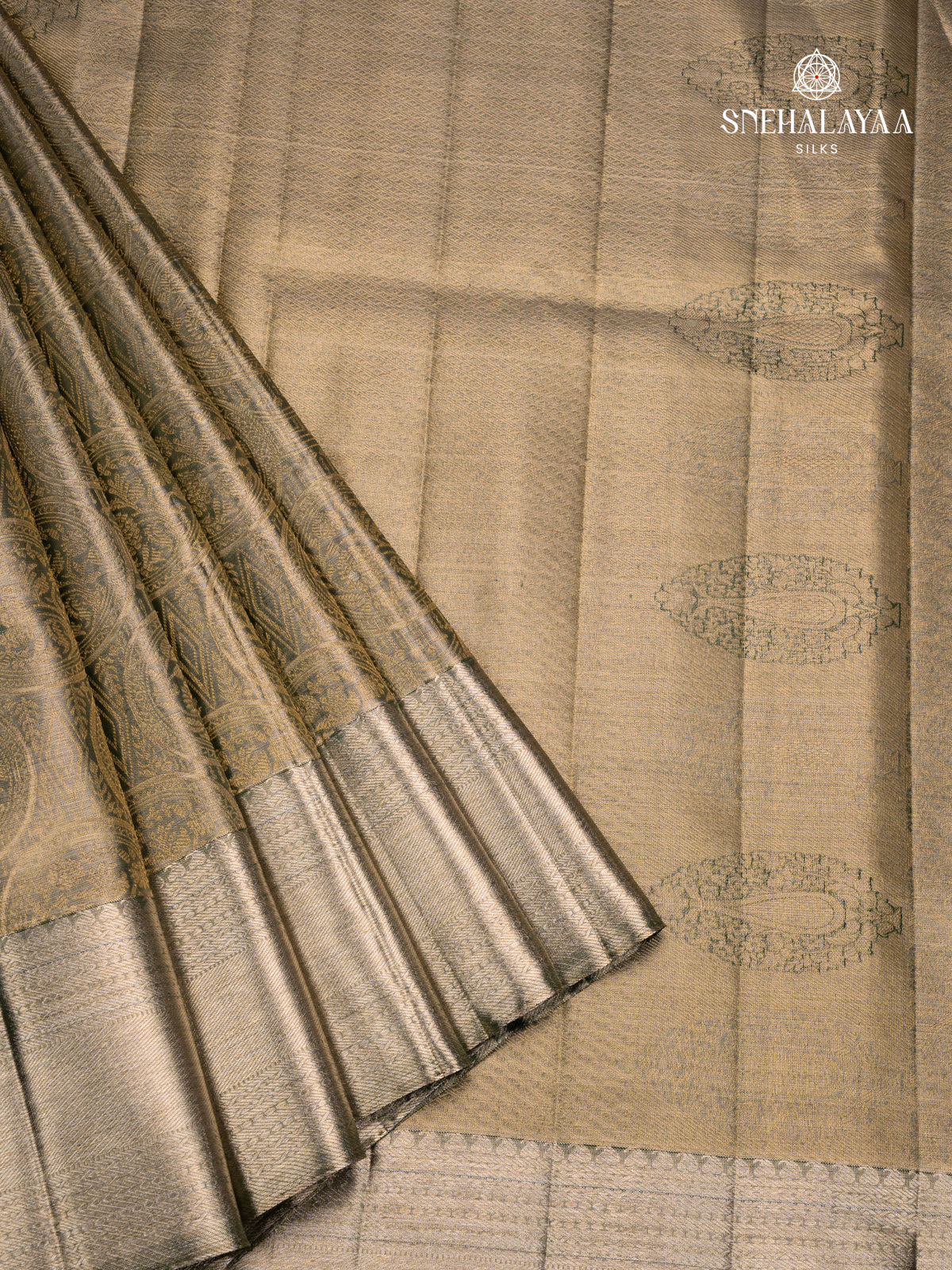 Olive Green Kanjivaram Silk Saree