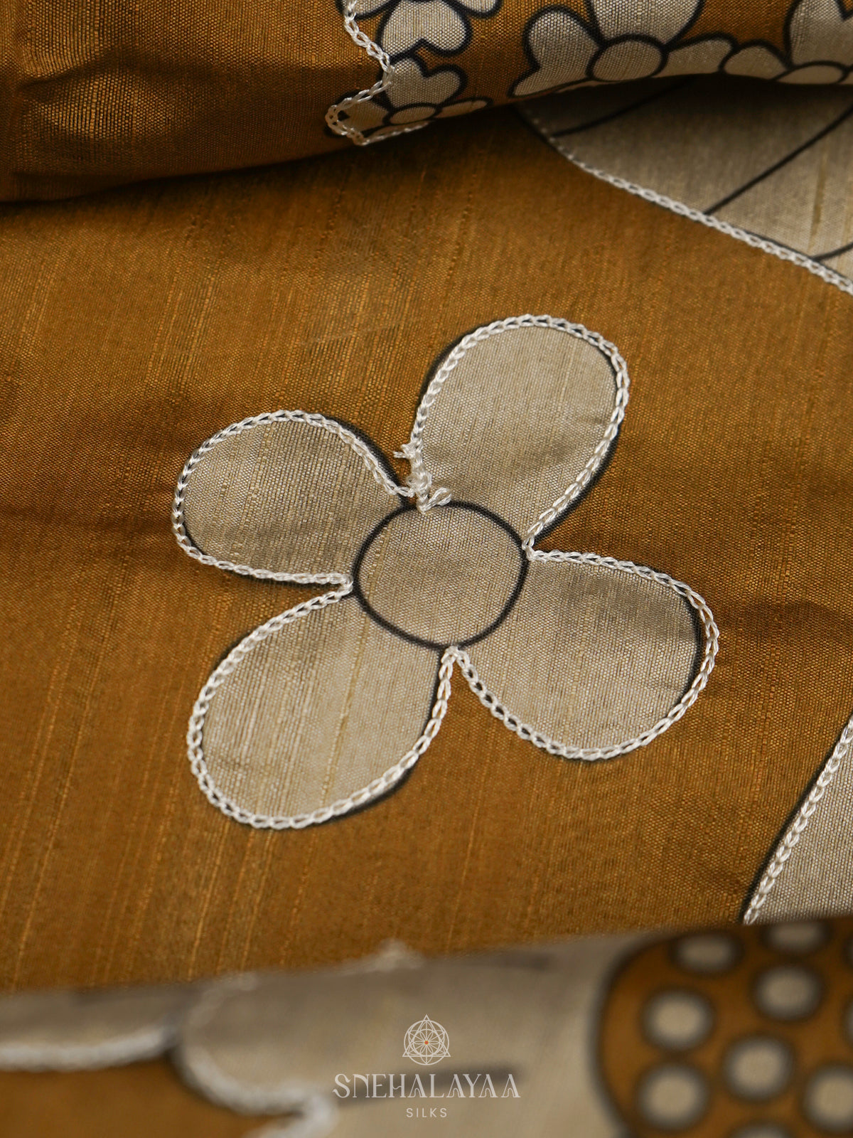 Mustard Raw Silk Embroidery Saree