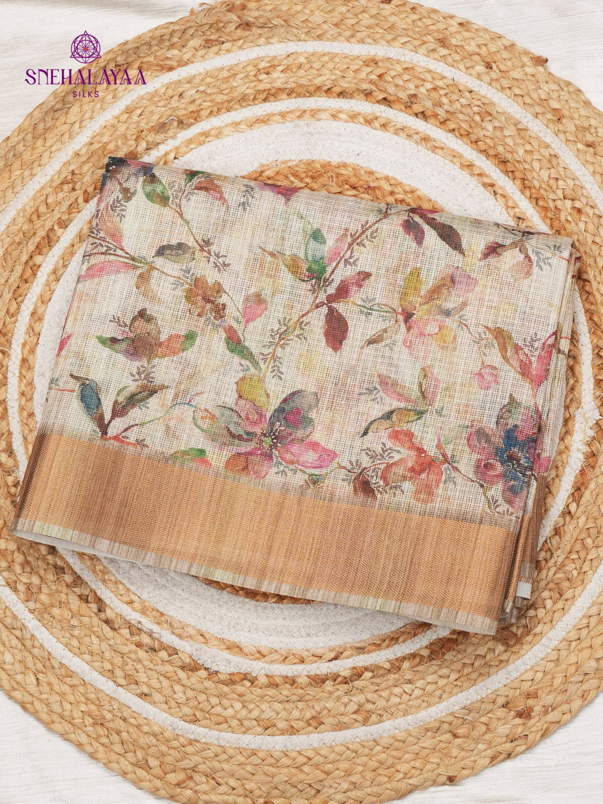 Beige Printed Kota Saree