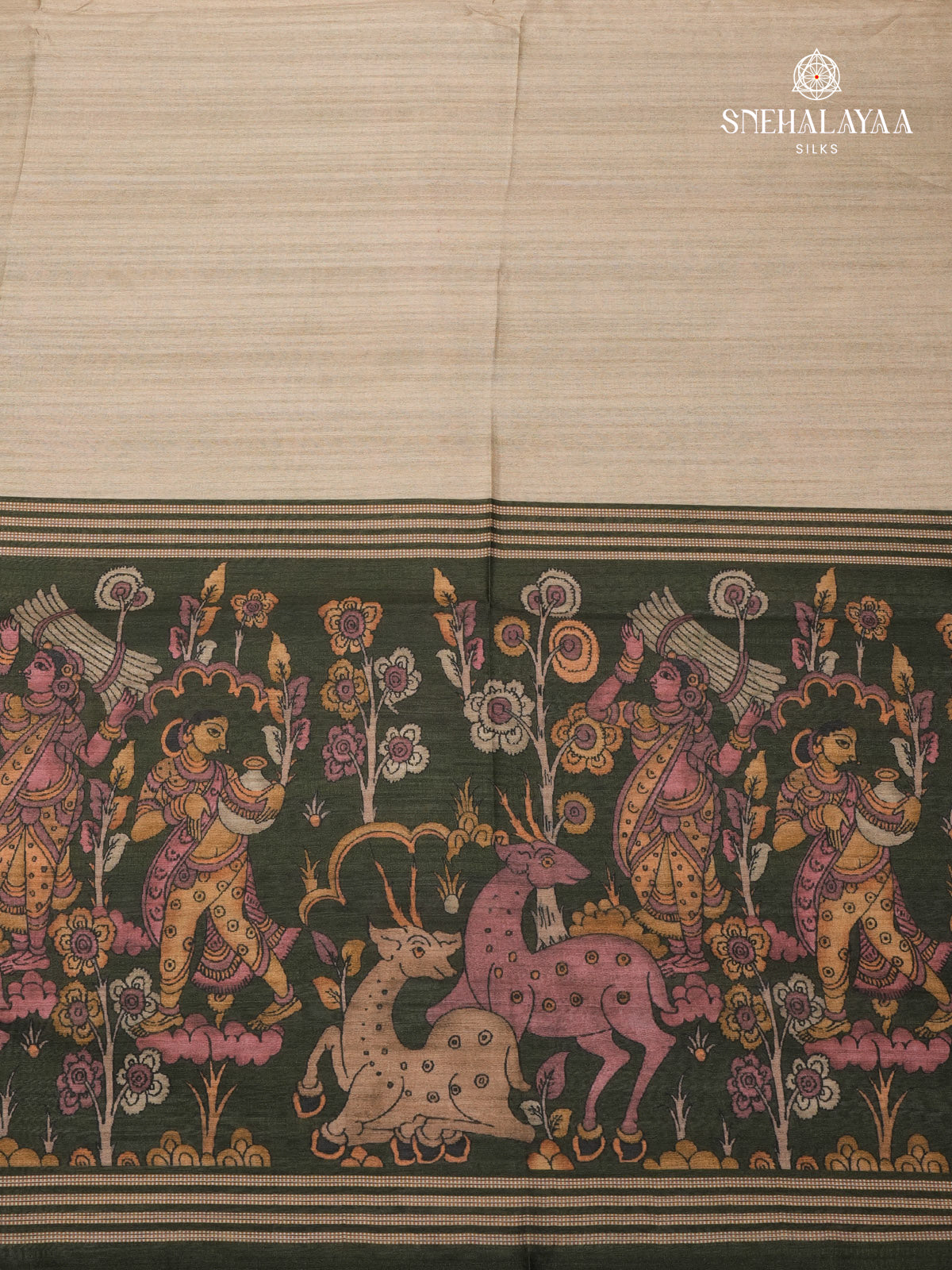 Cream Kalamkari Tussar Saree