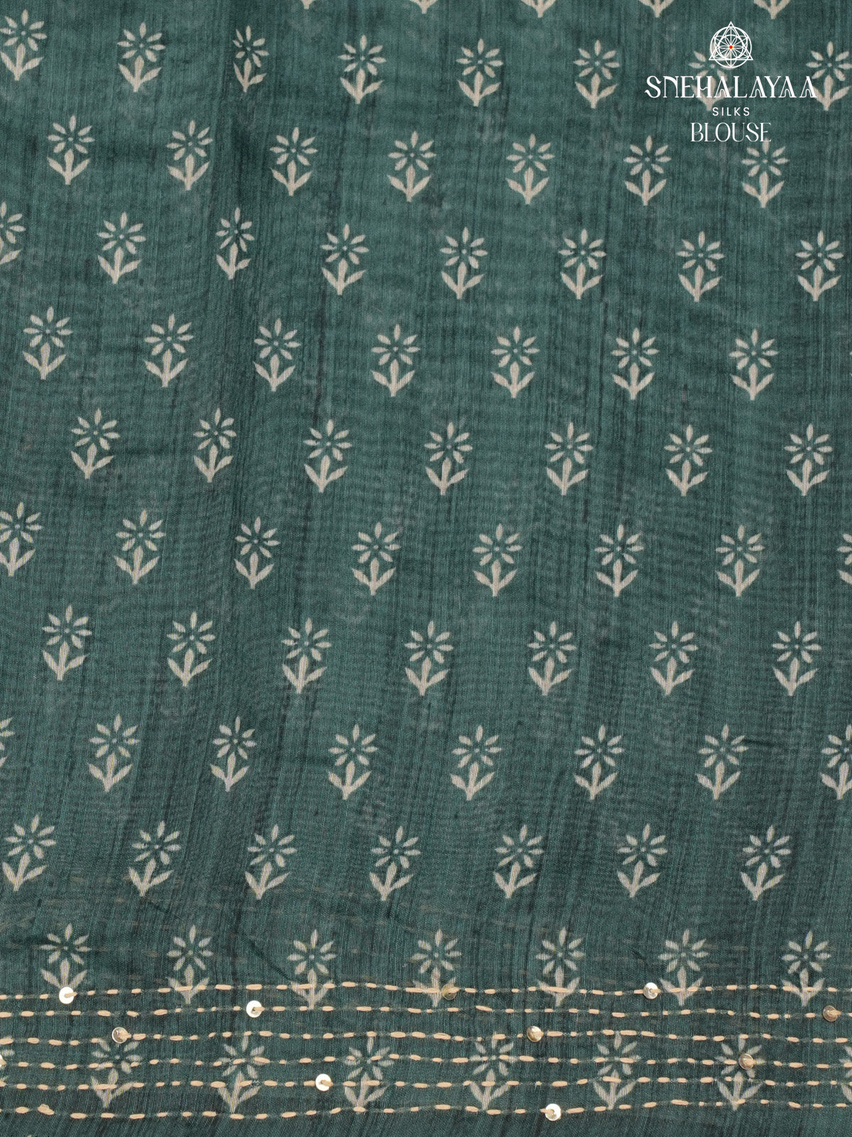 Teal Blue Linen Embroidery Saree