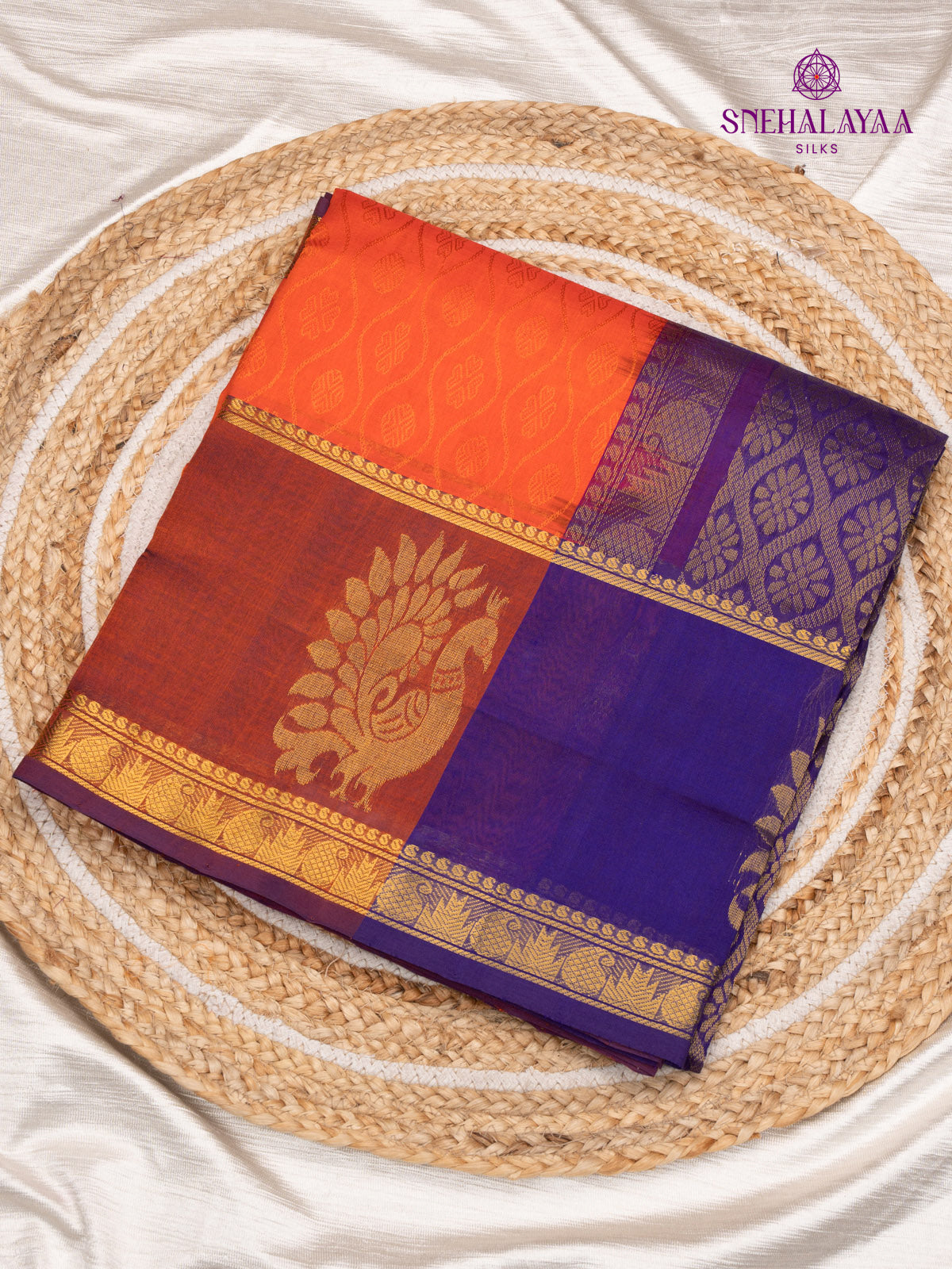 Rust Orange Kanchi Silk Cotton Saree