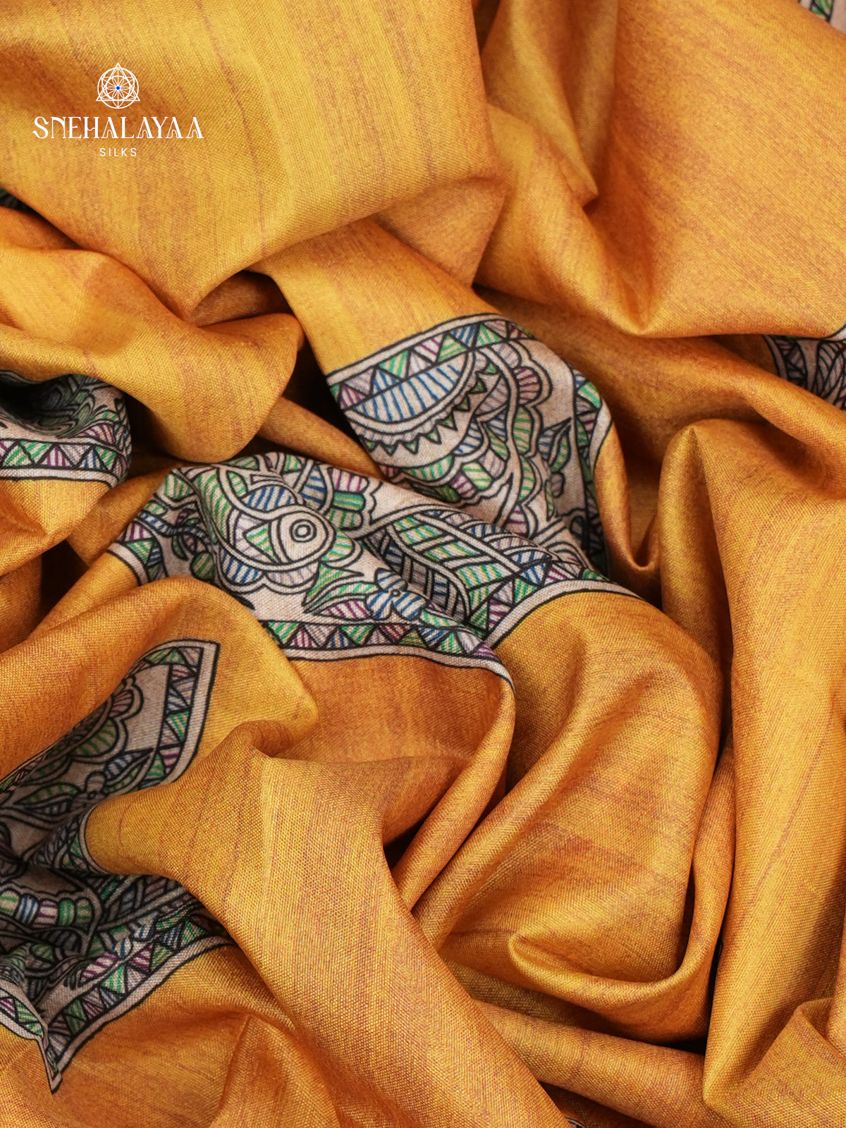Yellow Madhubani Printed Saree