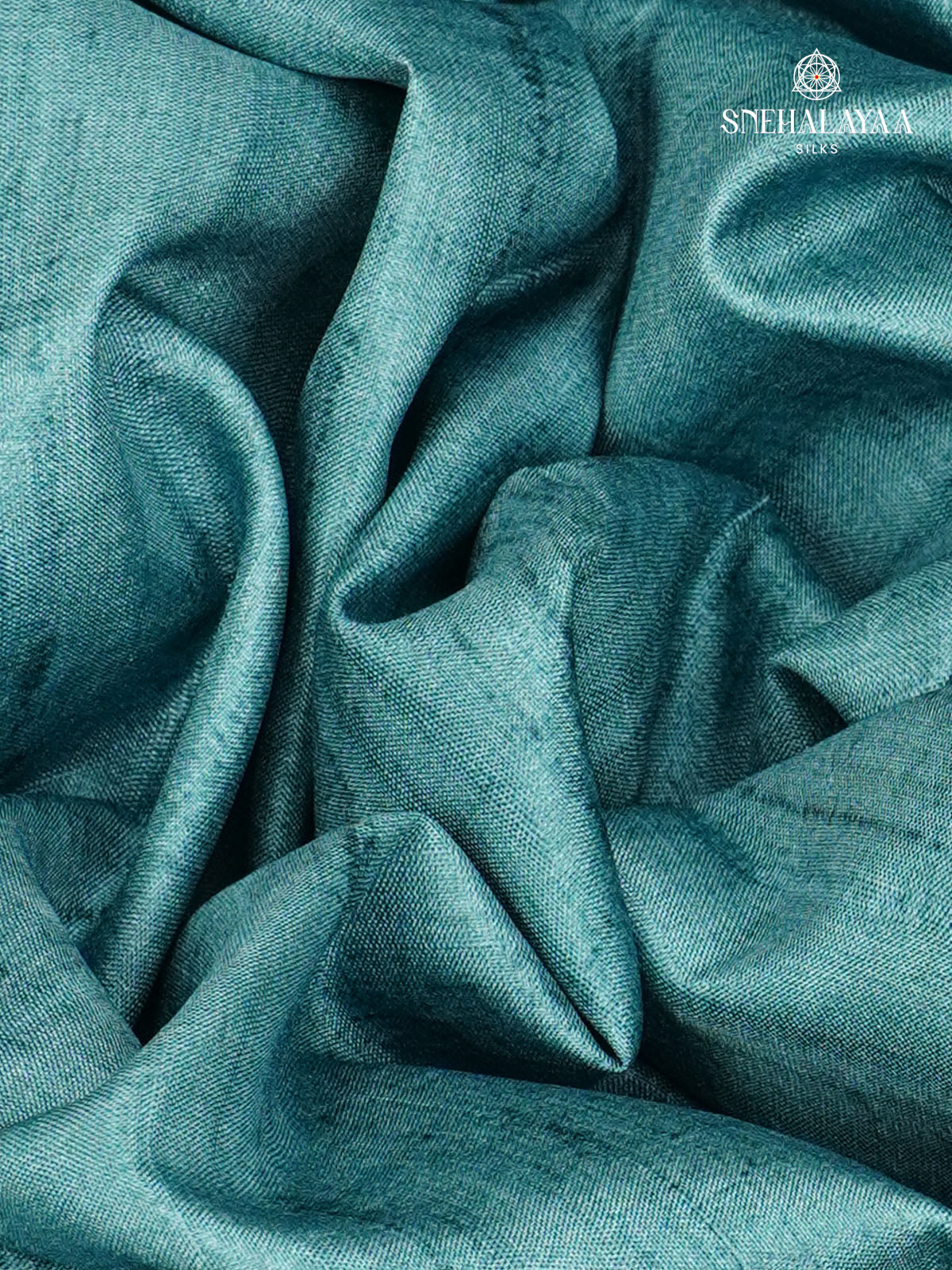 Peacock Blue Floral Printed Tussar Saree