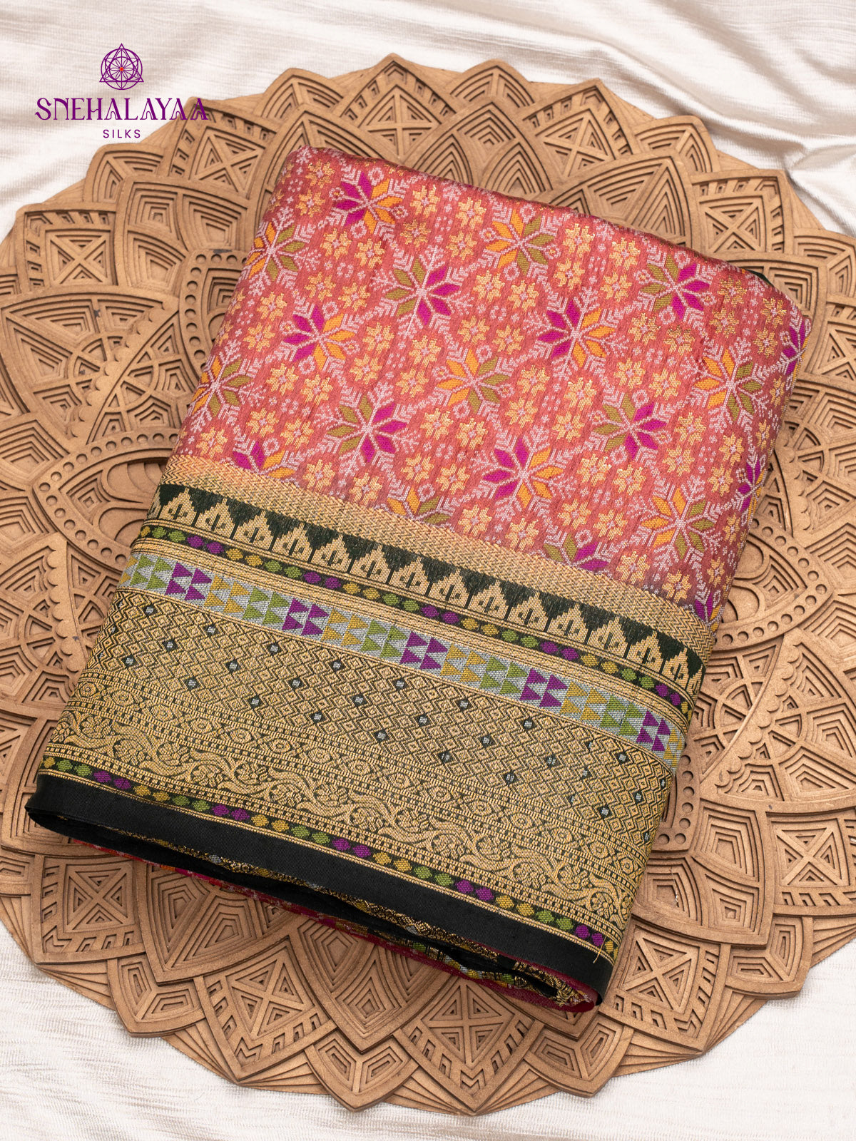 Pink Ikat Silk Saree