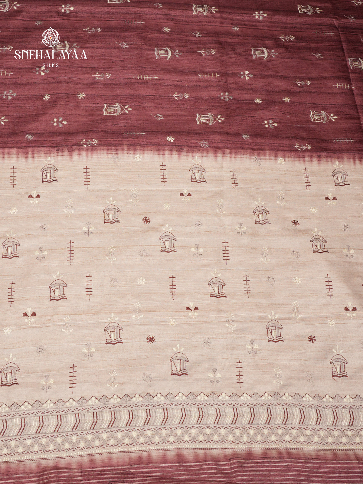 Brown Tussar Embroidery Saree