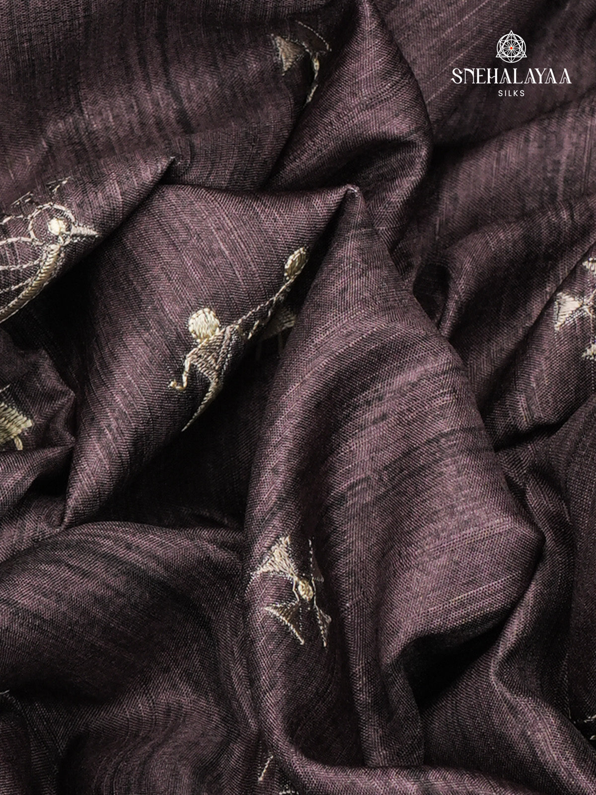 Plum Tussar Embroidery Saree