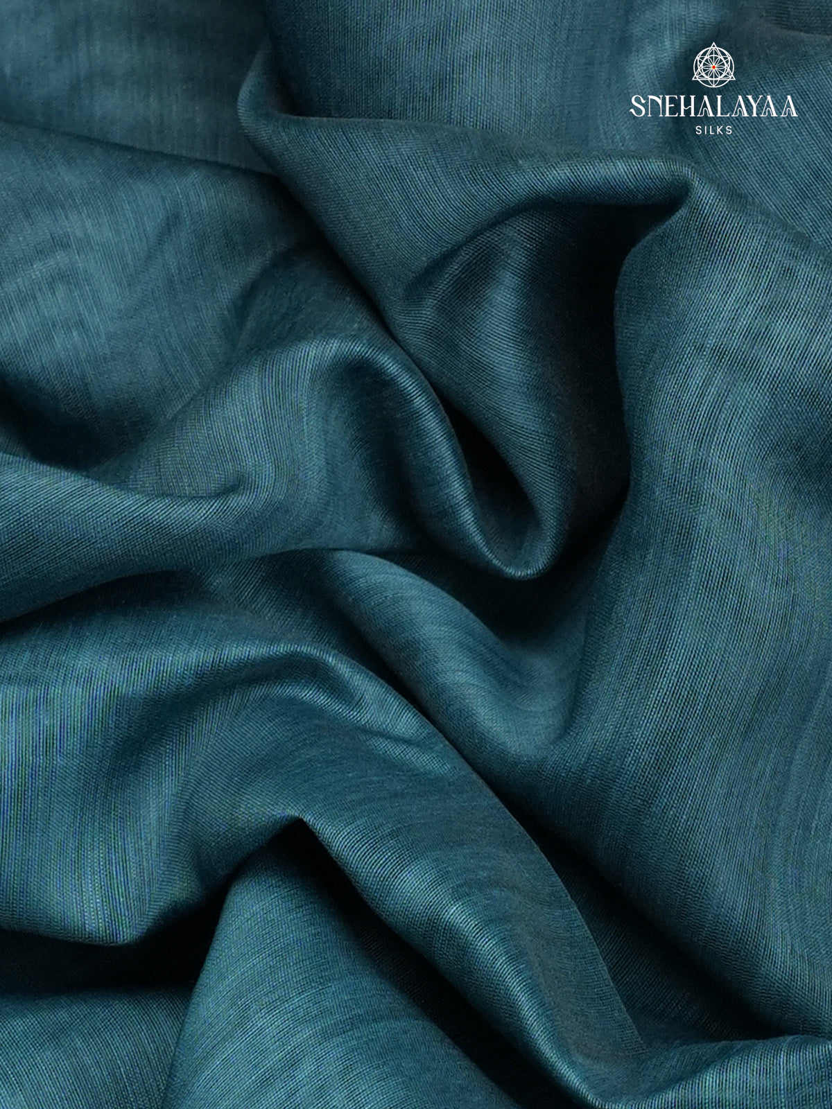 Teal Blue Printed Linen Saree