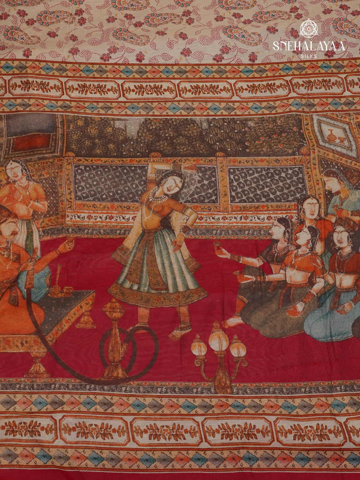 Beige With Red Border Munga Tussar Saree