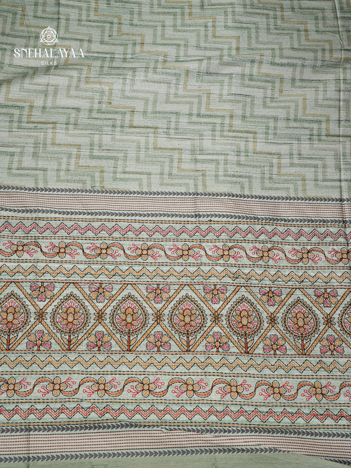 Pastel Green Tussar Embroidery Saree