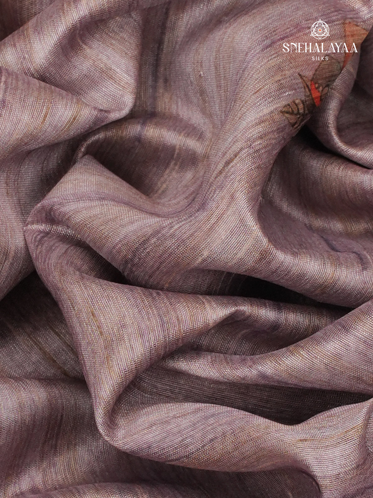 Brown Floral Printed Tussar Saree