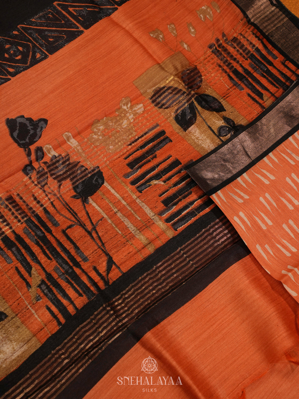 Burnt orange Chanderi Saree