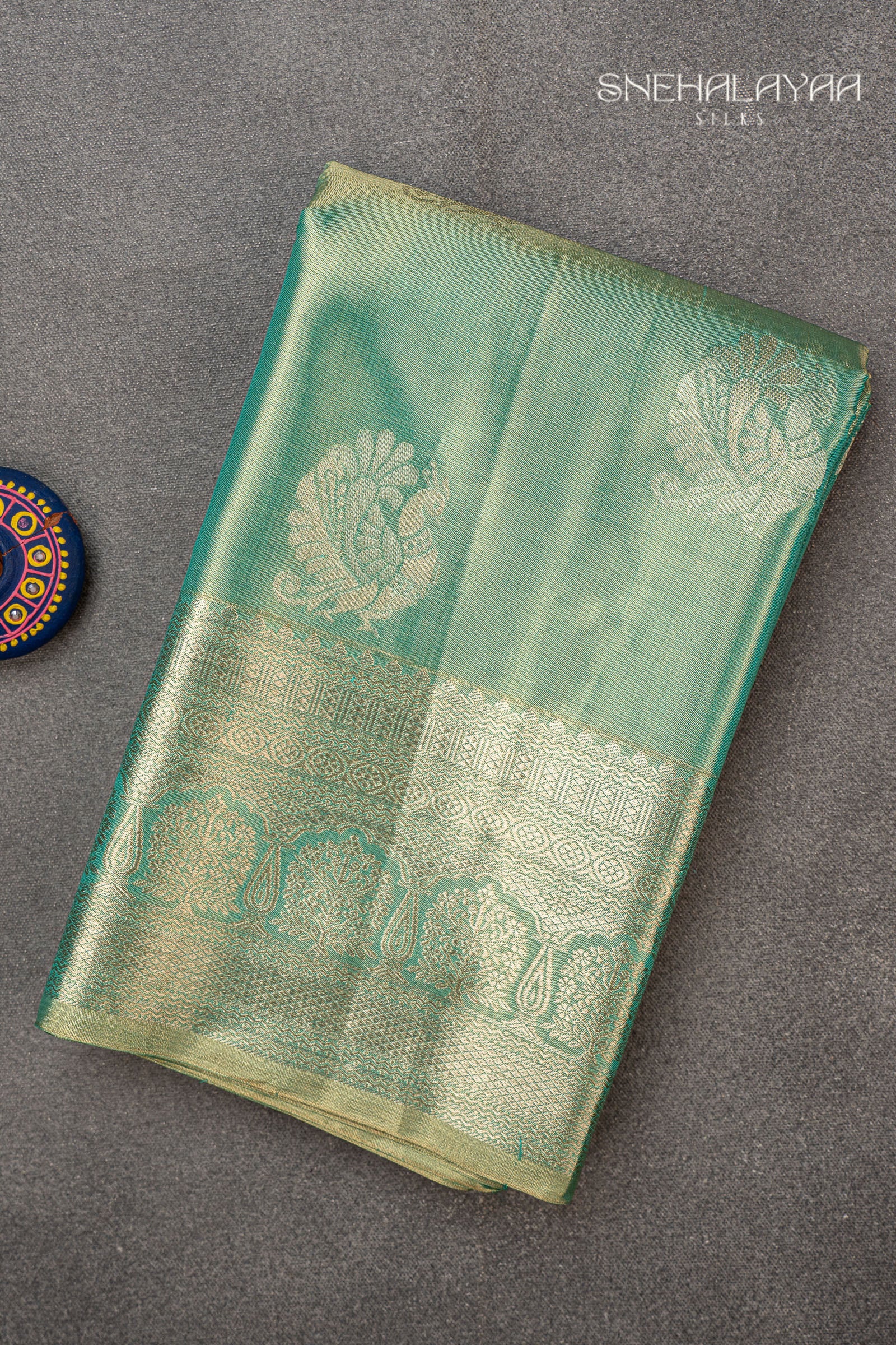Seafoam Green Kancheevaram Tissue Silk Saree