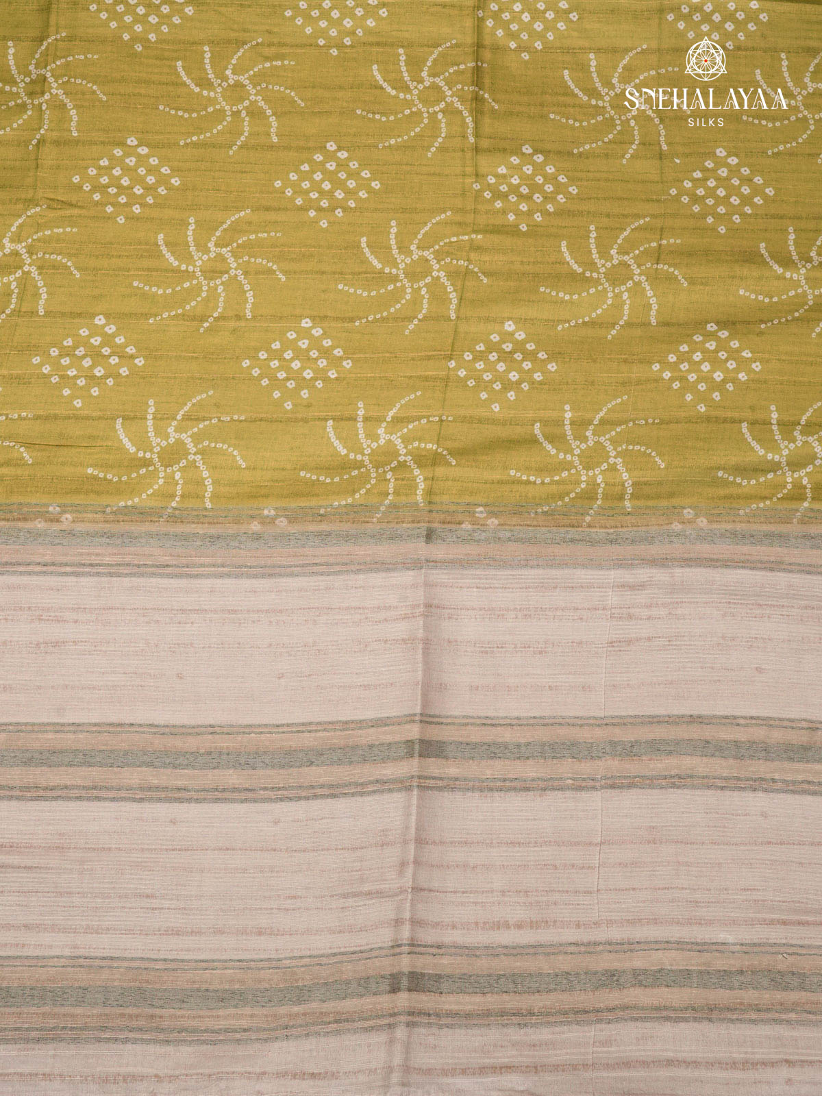 Olive Green Printed Tussar Saree