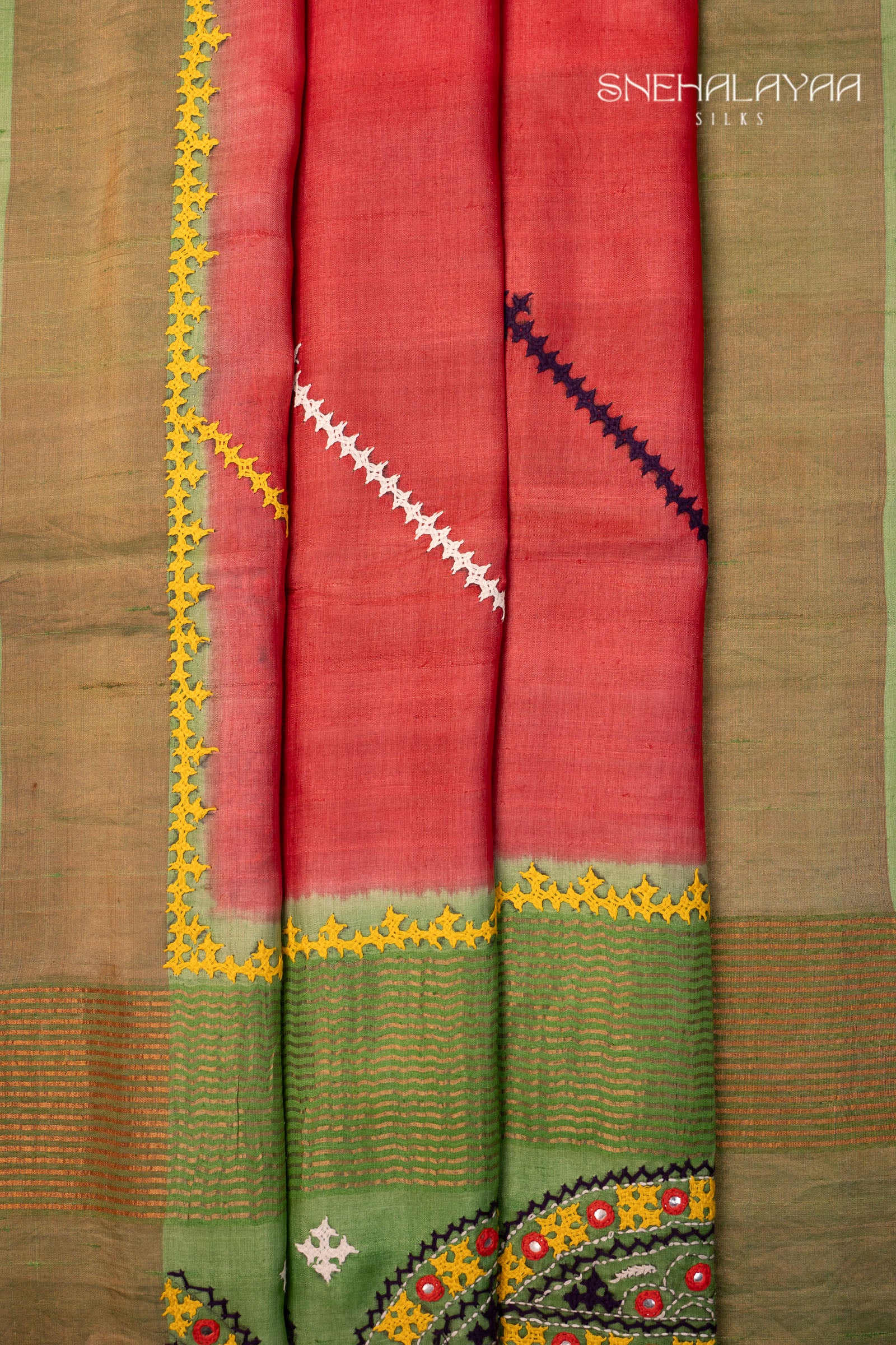 Red Tussar Saree