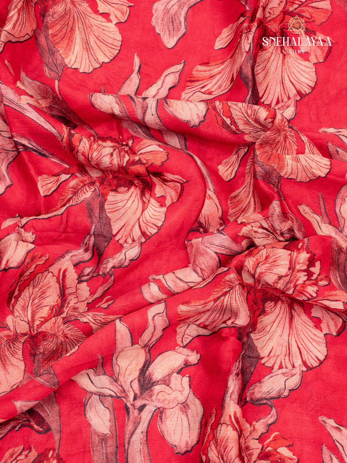 Red Printed Chiffon Saree