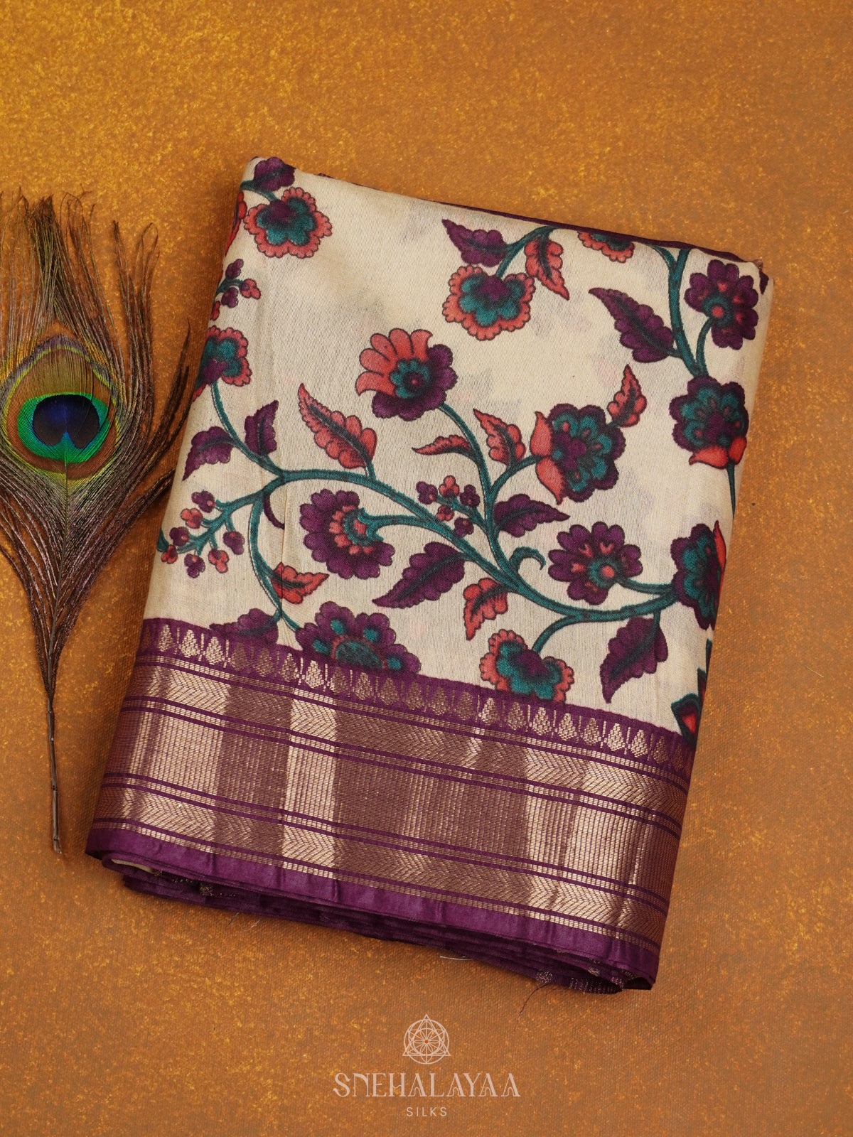 Beige Bamboo Silk Saree