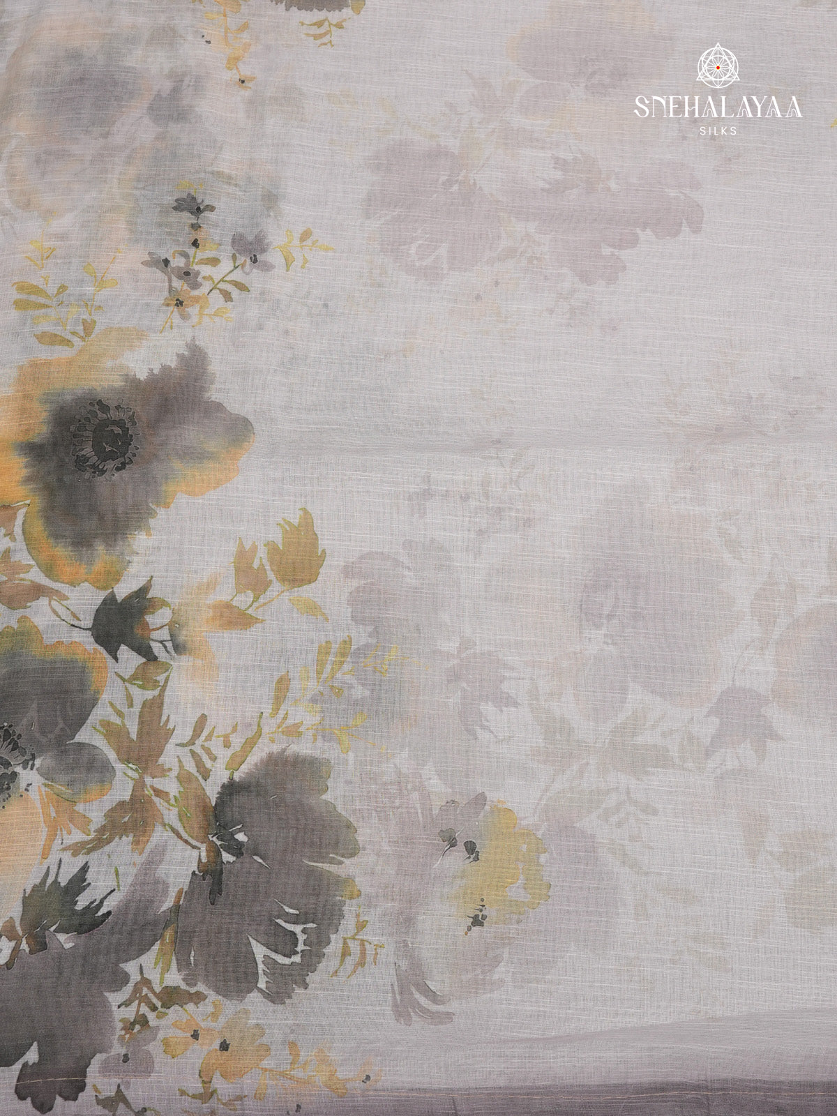 Pastel Grey Printed Linen Saree