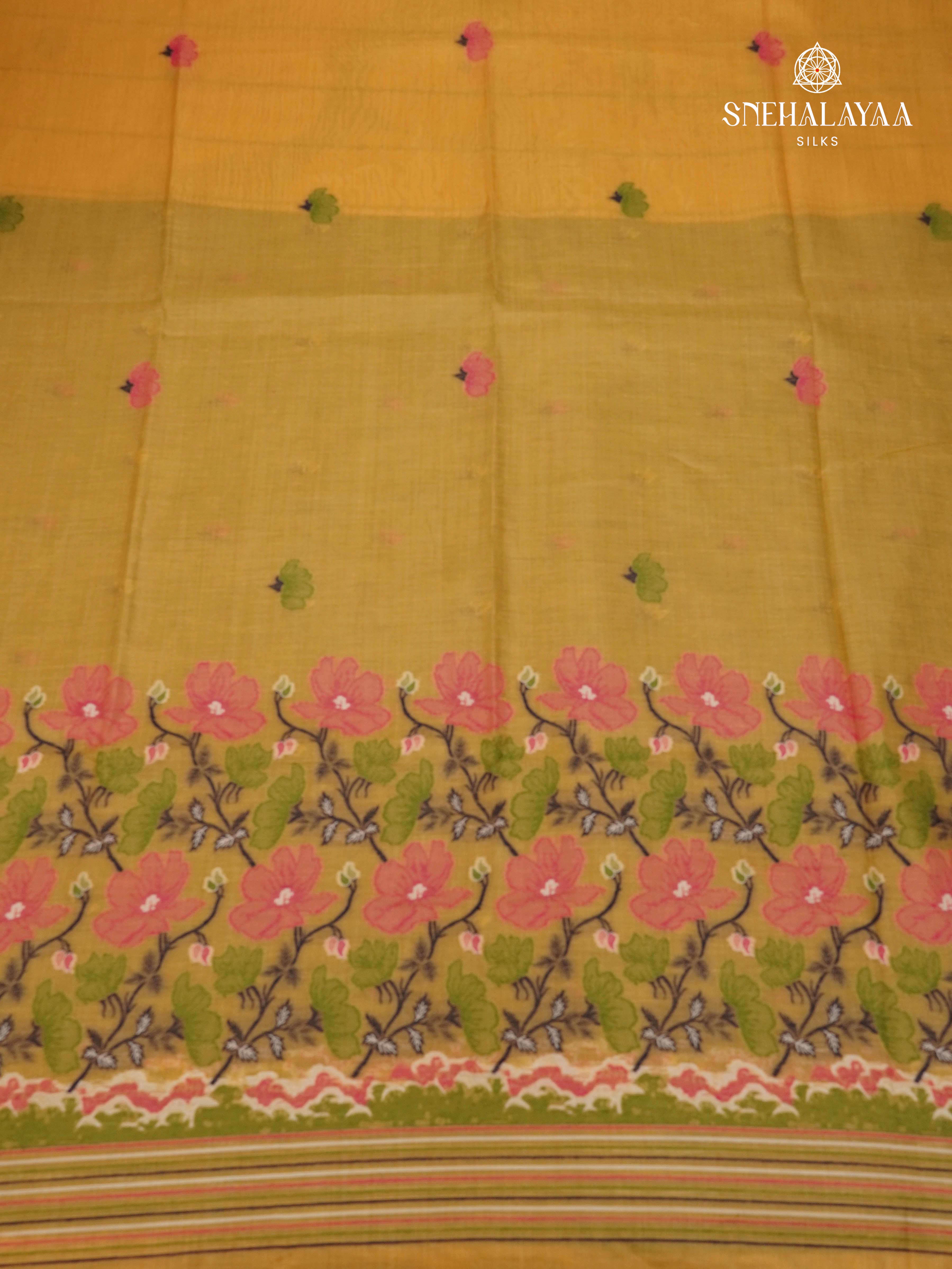 Mustard Yellow Munga Cotton Saree