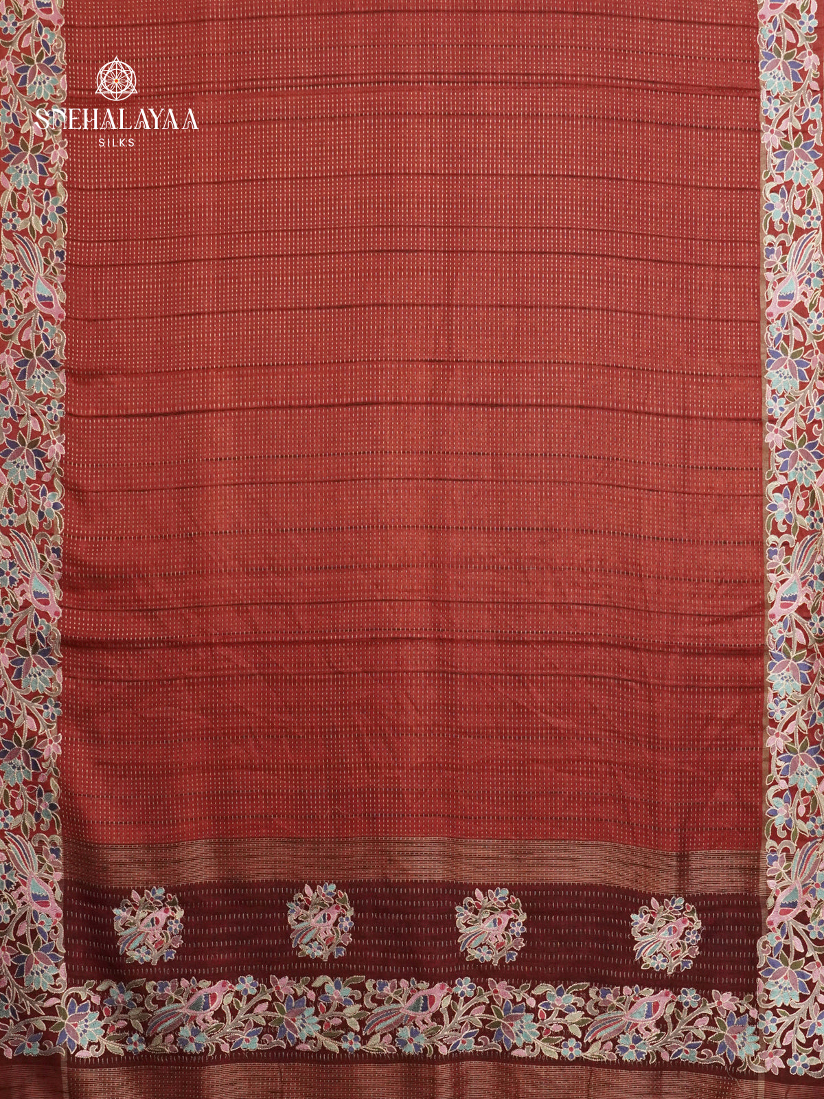 Red Munga Tussar Embroidery Saree