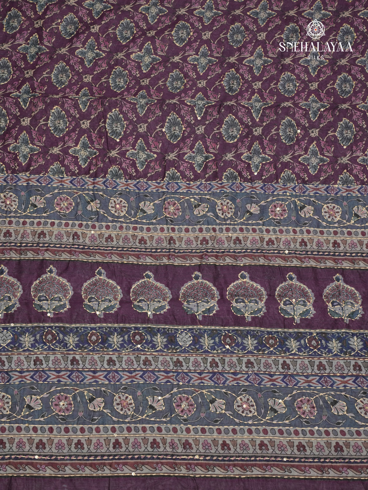 Purple Linen Embroidery Saree