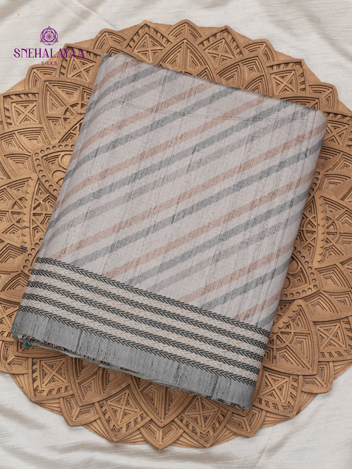 Grey Tussar Embroidery Saree