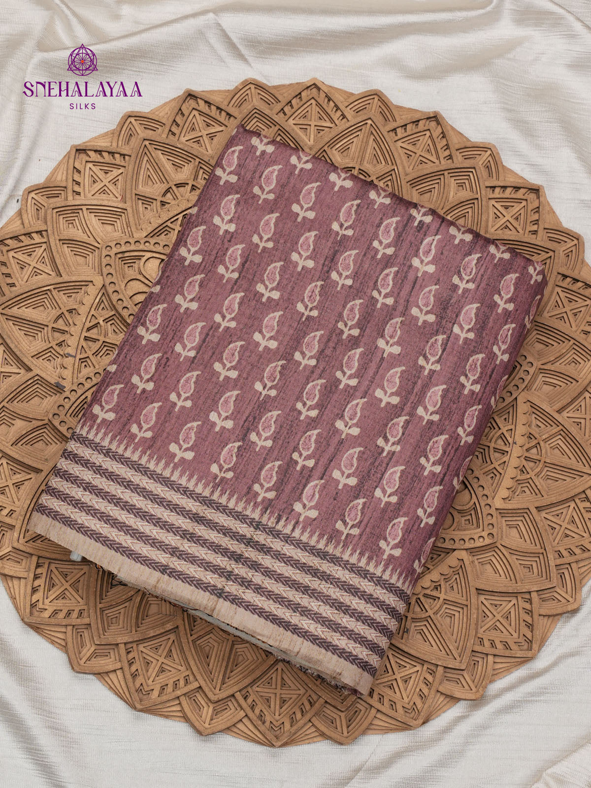 Brown Tussar Embroidery Saree