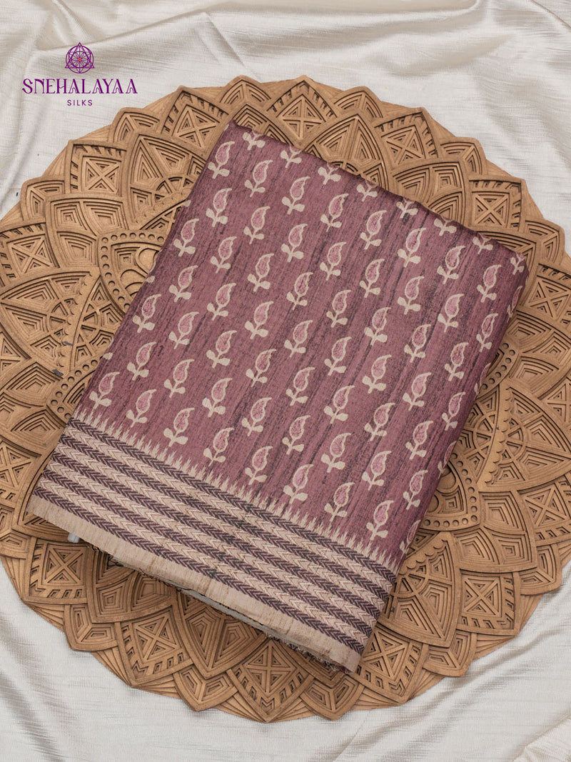 Brown Tussar Embroidery Saree