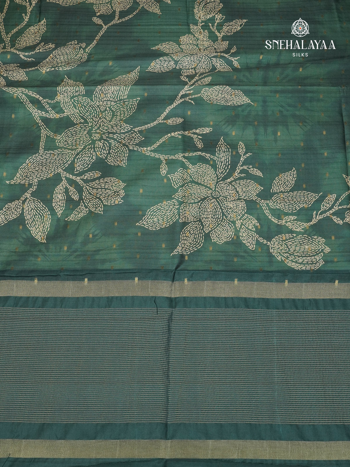 Pastel Green Floral Printed Tussar Saree