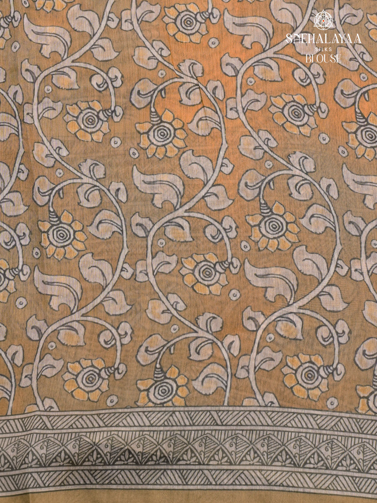 Mustard Printed Linen Saree